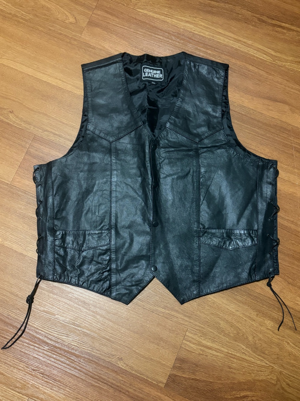 Genuine Leather Black Side Lace-Up Vest for Women Size 4XL EUC